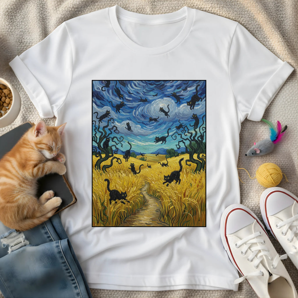 wheat field with cat painting - Graphic T-Shirt