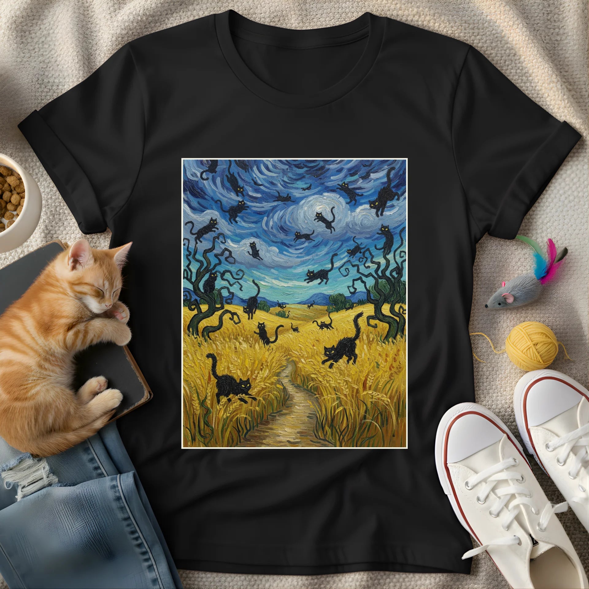 wheat field with cat painting - Graphic T-Shirt