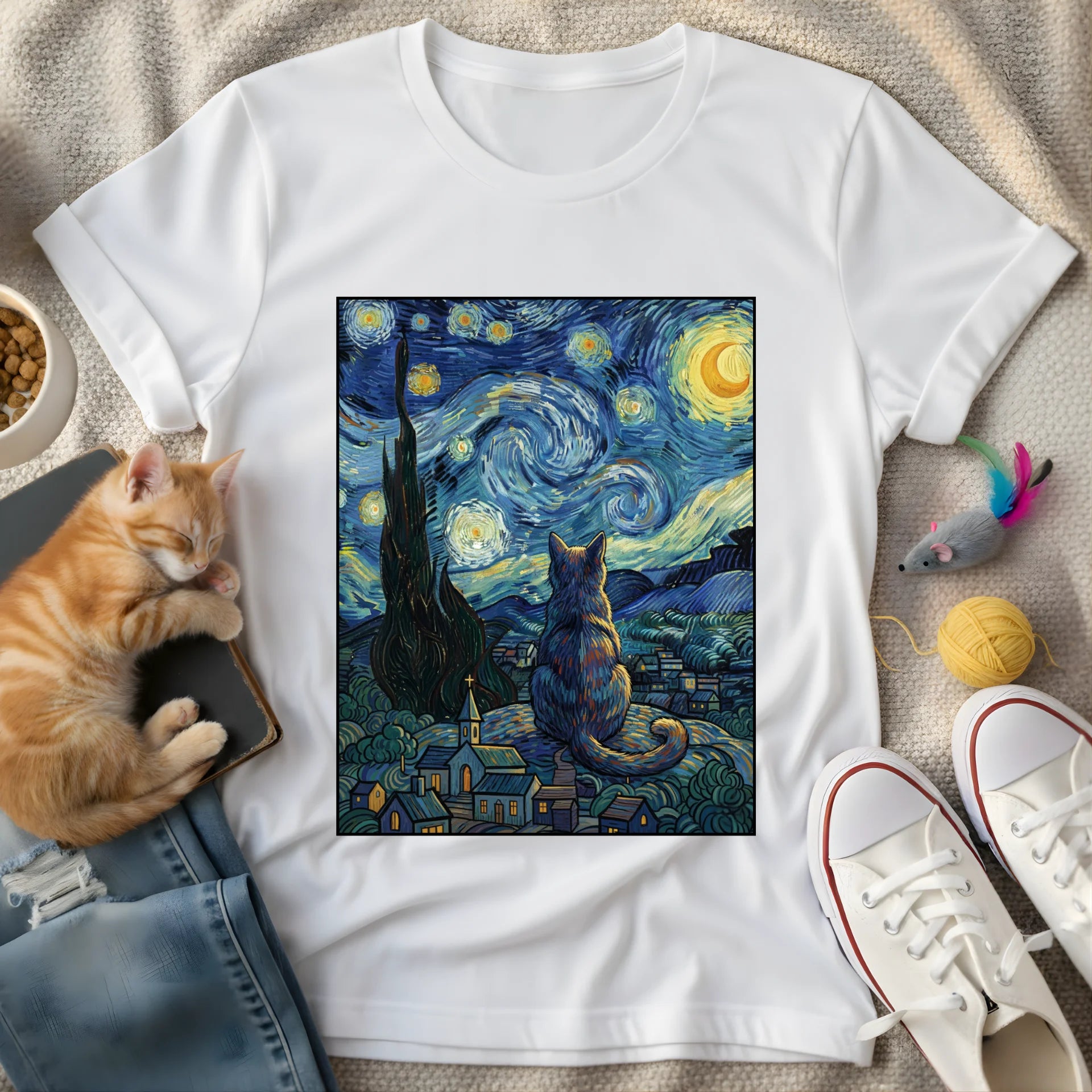 cat starry night - Graphic T-Shirt