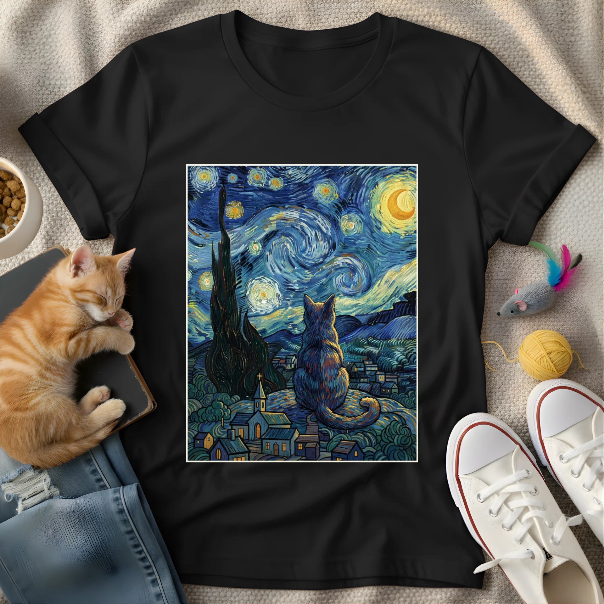 cat starry night - Graphic T-Shirt