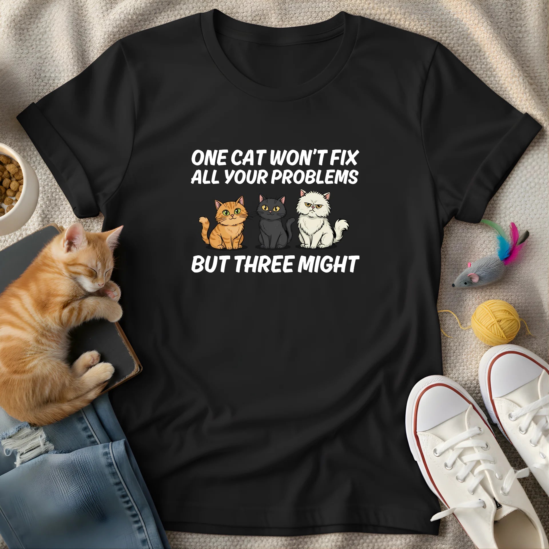 one cat won't fix your problems - Graphic Quote T-Shirt