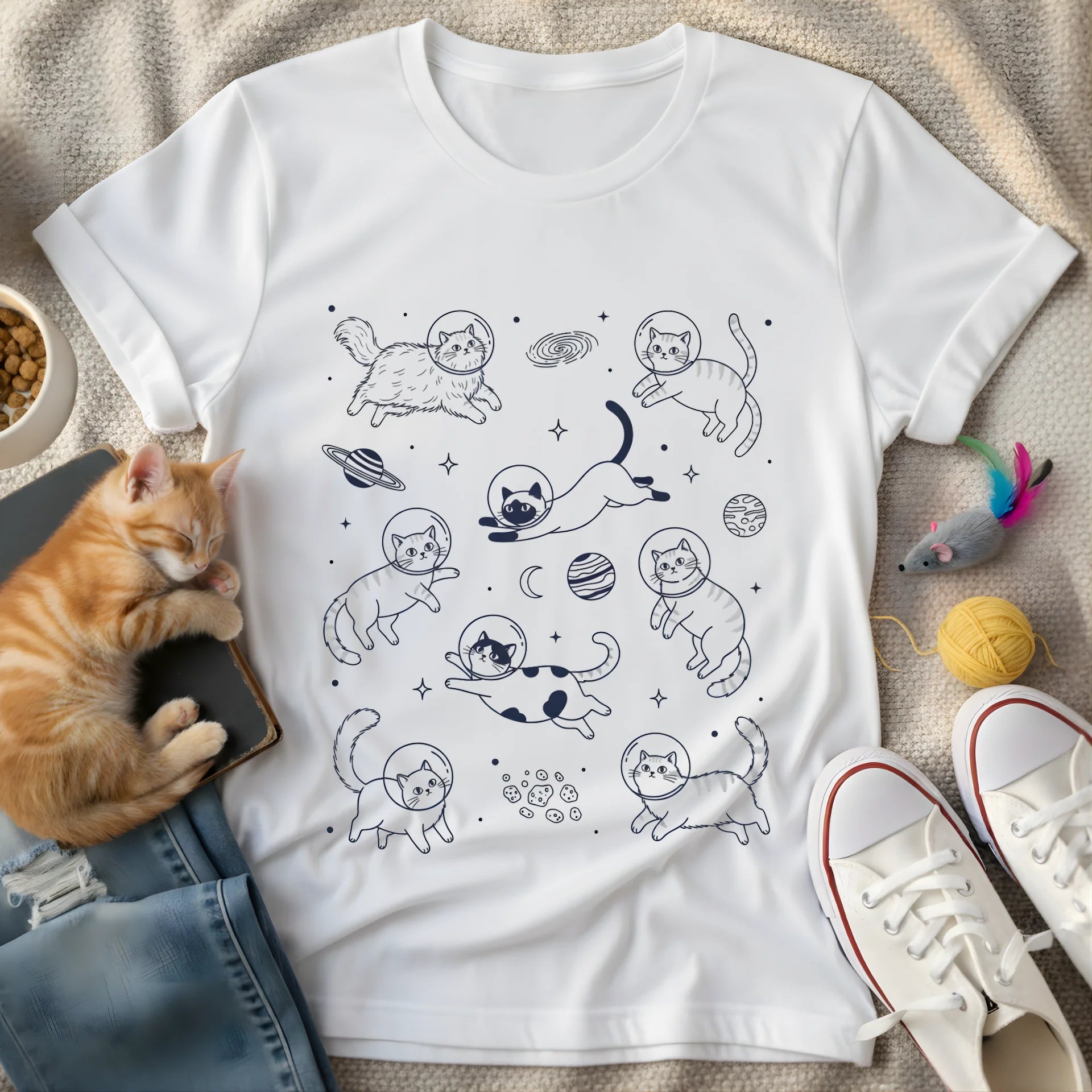 cats in space b/w - Graphic T-Shirt