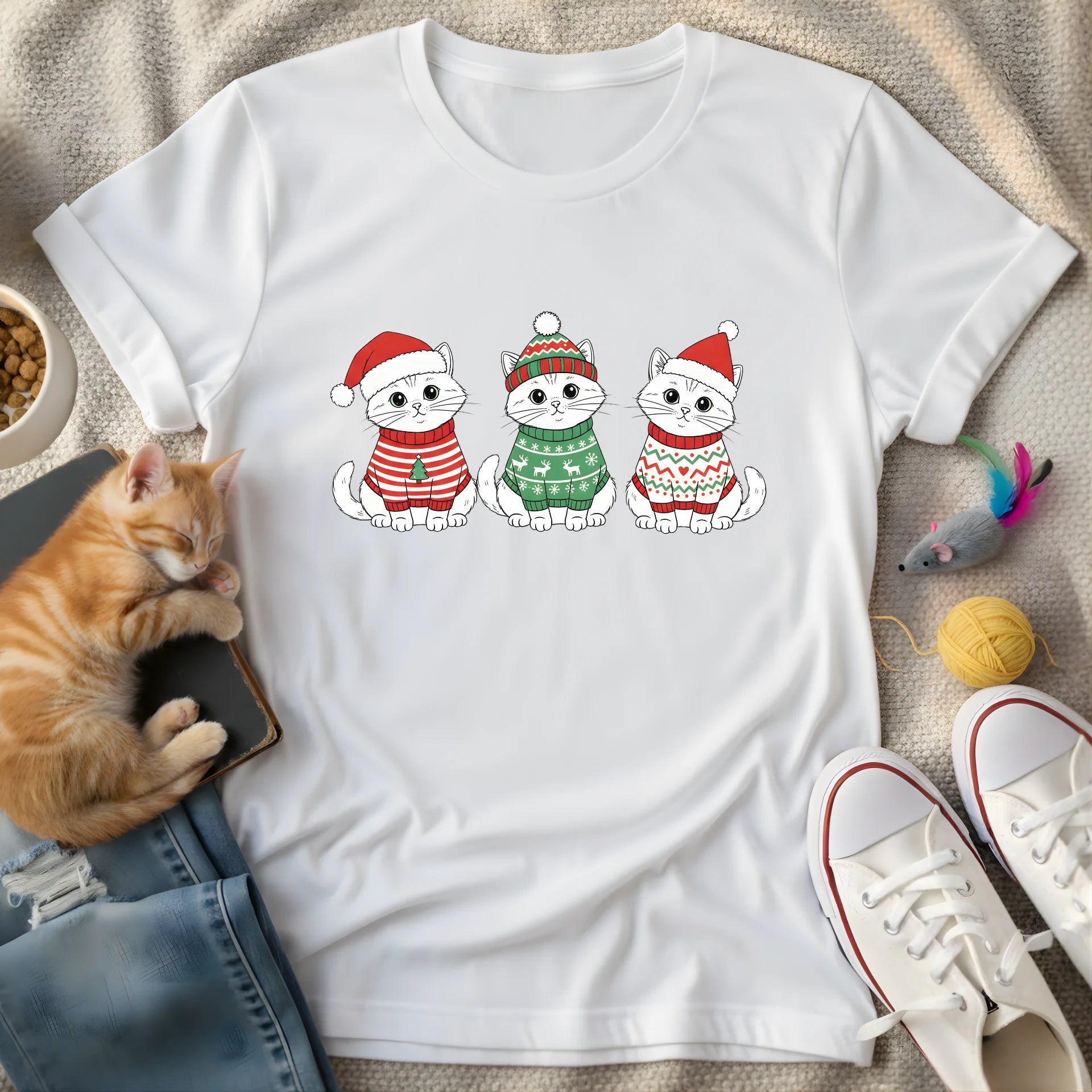 three white christmas cats - Graphic T-Shirt