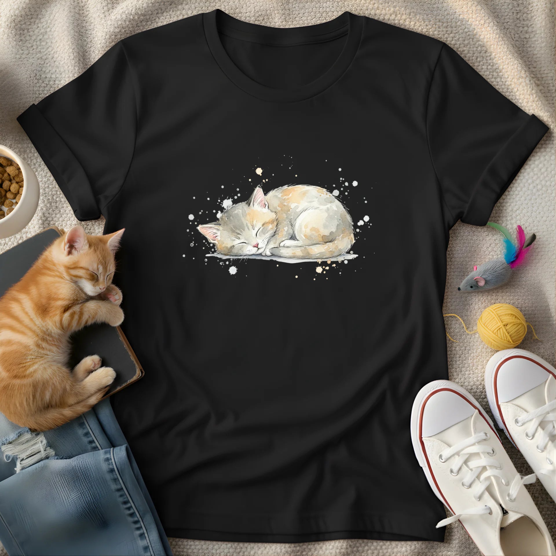 sleeping cat watercolor - Graphic T-Shirt