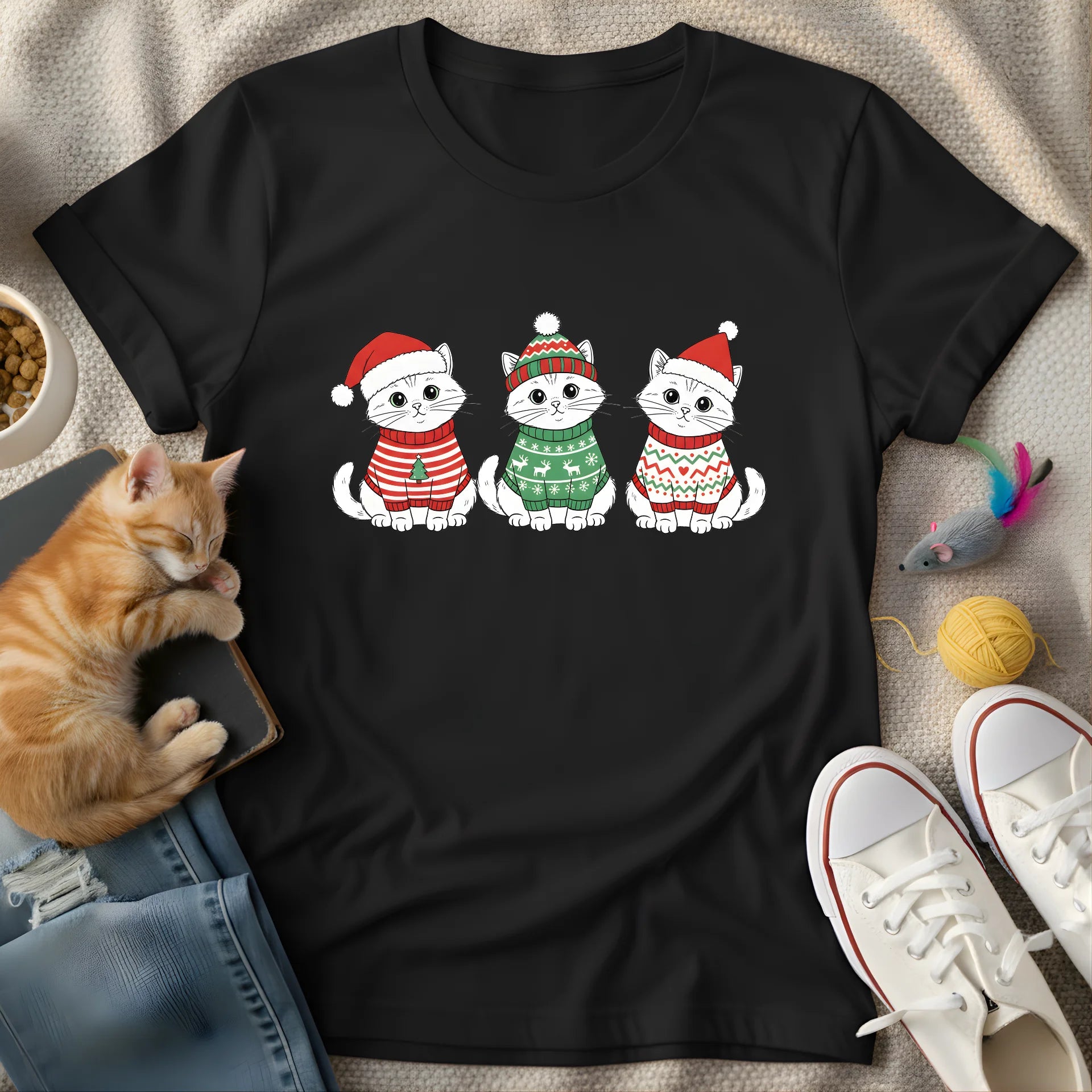 three white christmas cats - Graphic T-Shirt