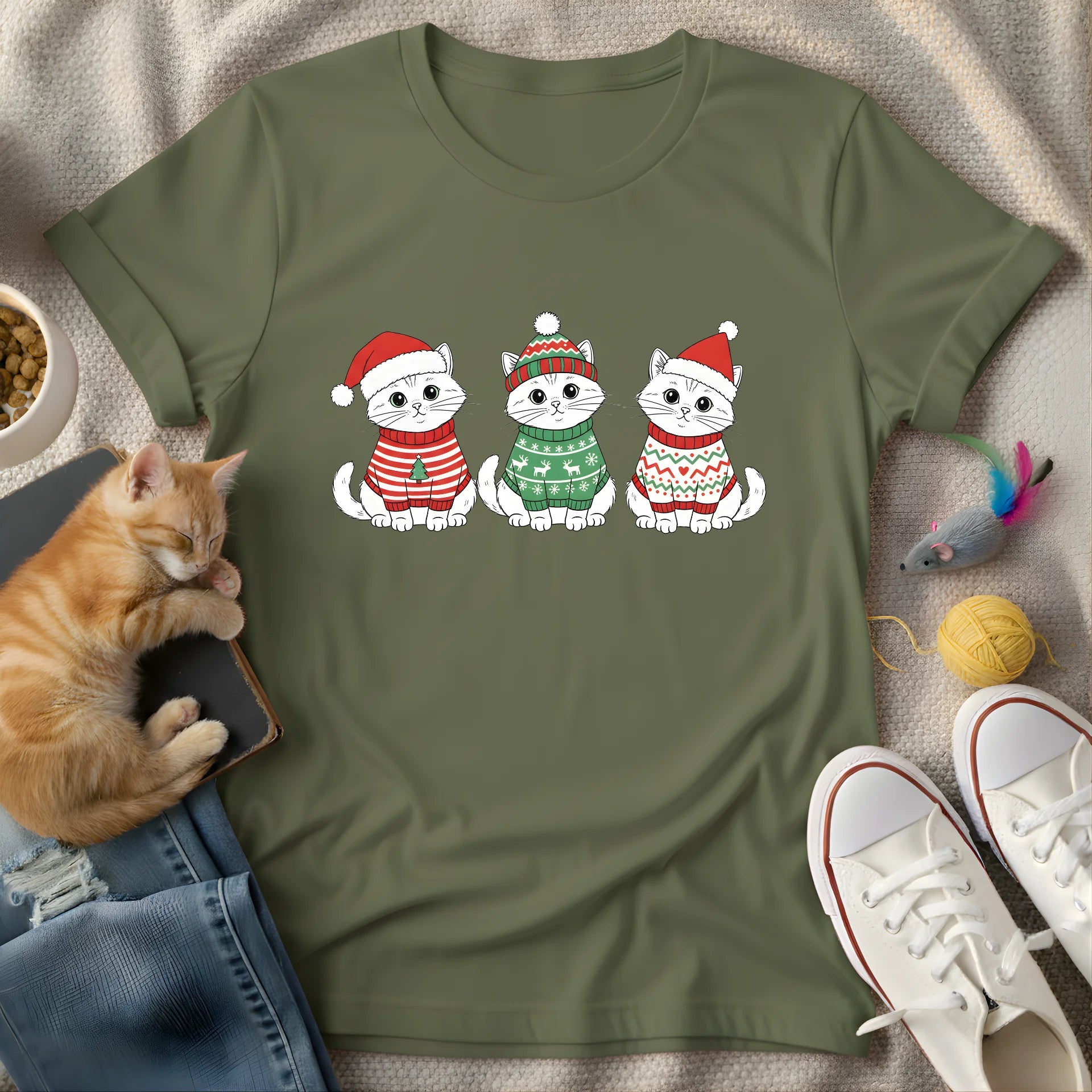 three white christmas cats - Graphic T-Shirt