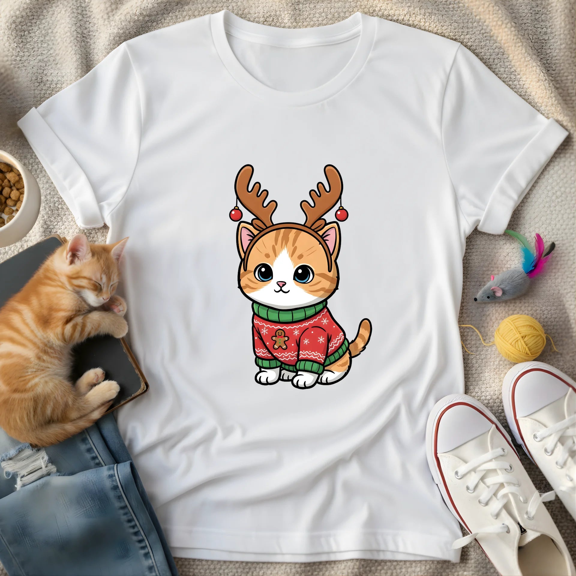 reindeer christmas cat - Graphic T-Shirt