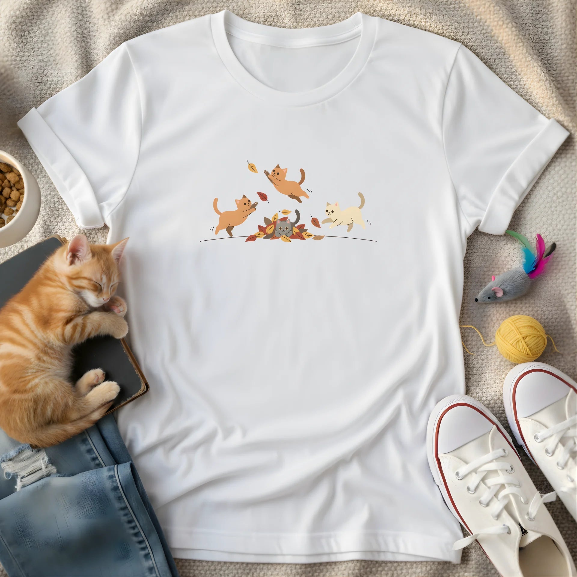 cats in fall vector art - Graphic T-Shirt