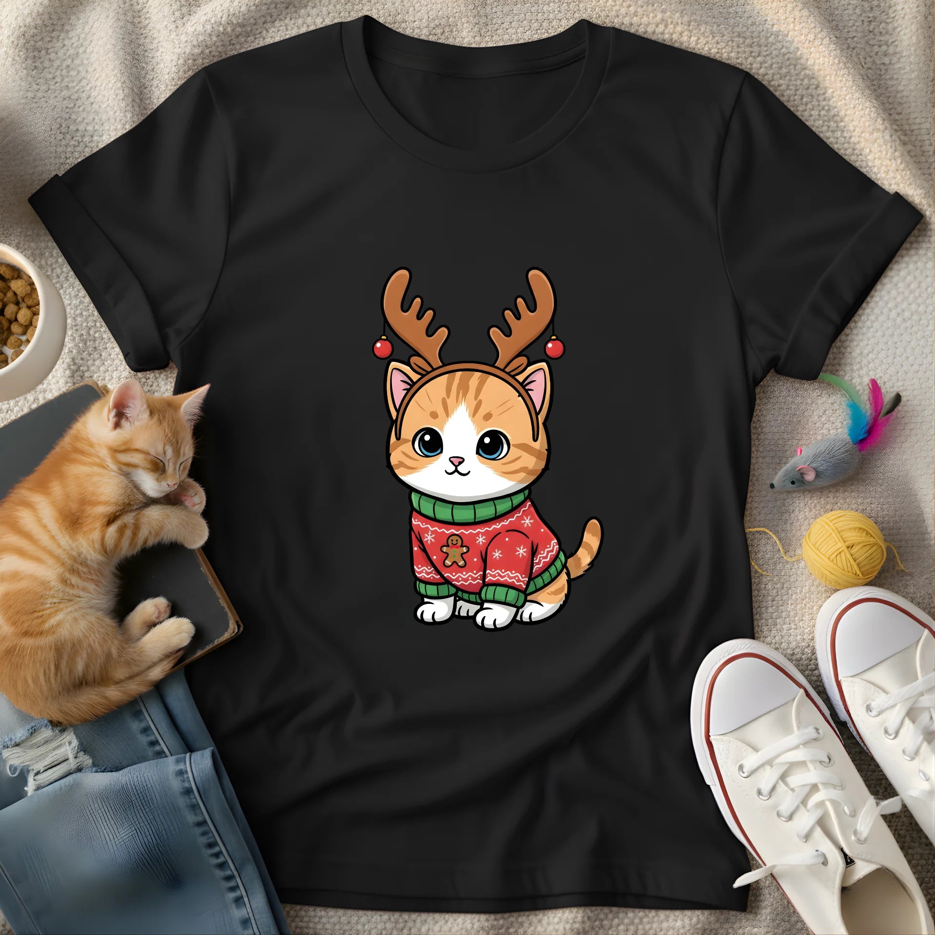 reindeer christmas cat - Graphic T-Shirt