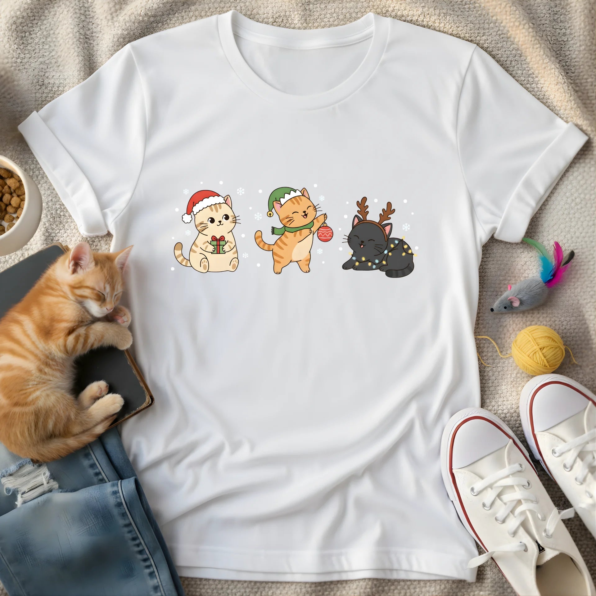 three colorful christmas cats - Graphic T-Shirt