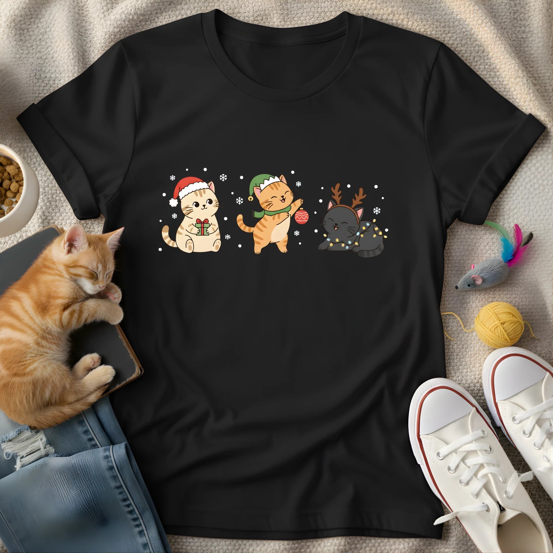 three colorful christmas cats - Graphic T-Shirt