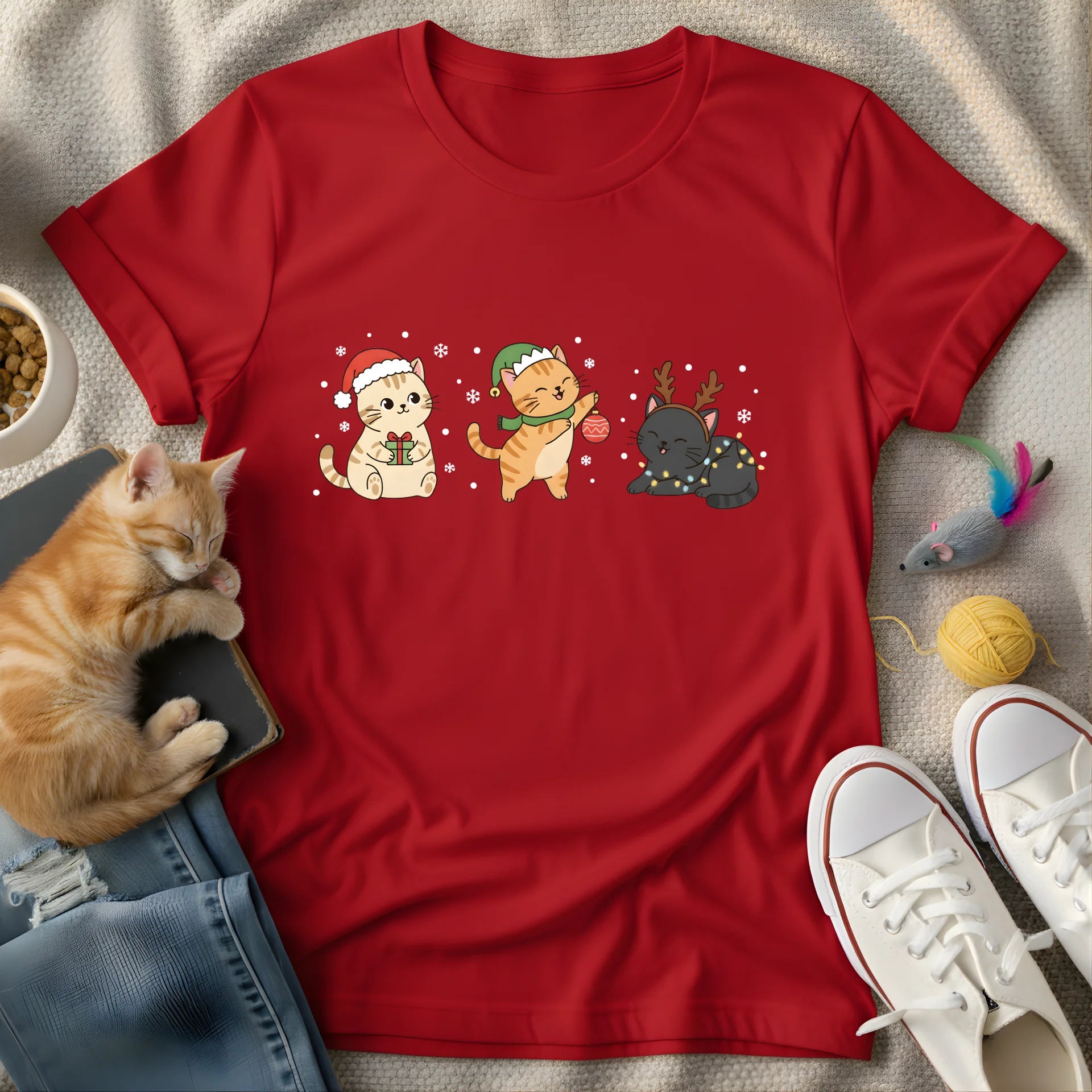 three colorful christmas cats - Graphic T-Shirt