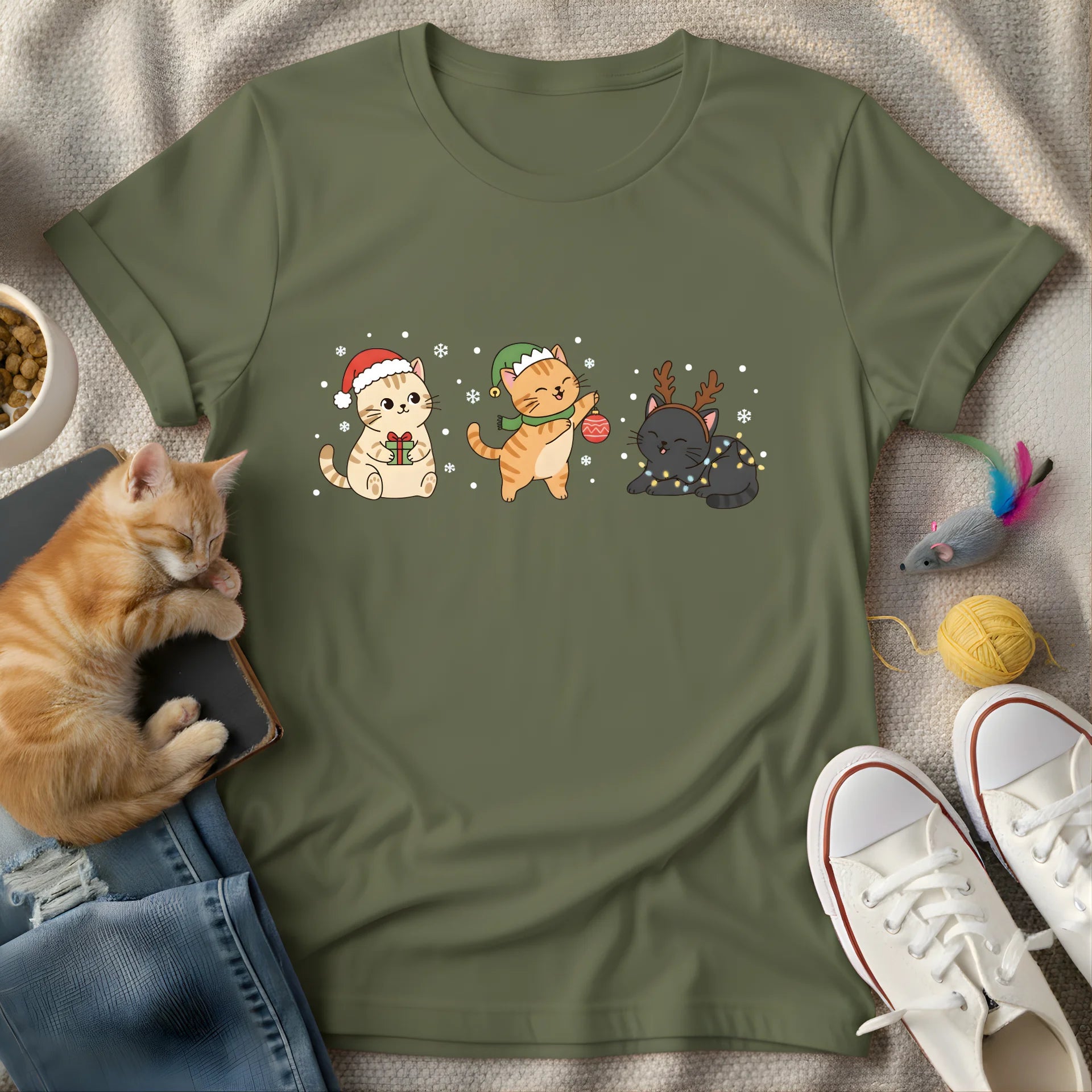 three colorful christmas cats - Graphic T-Shirt