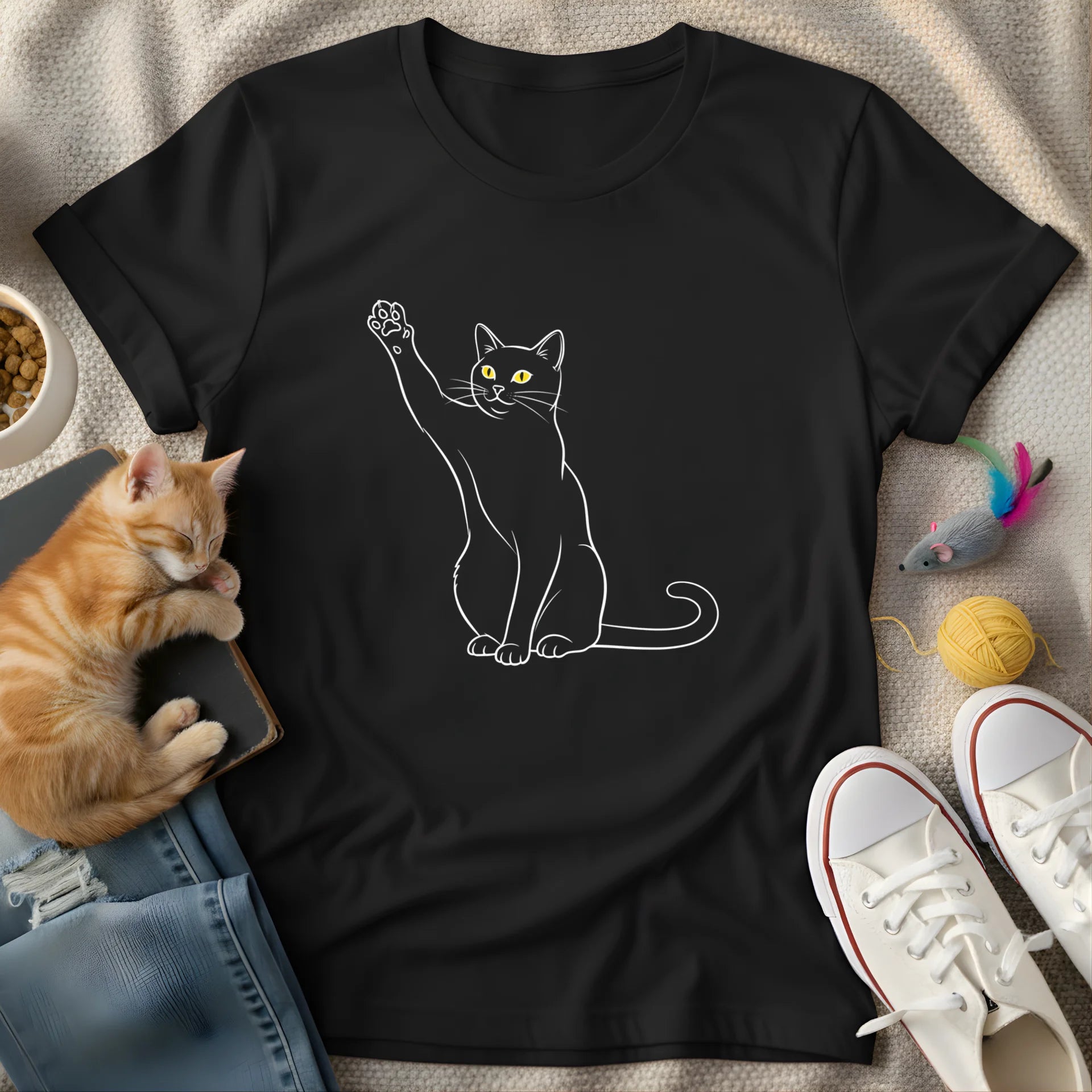 greeting cat yellow eyes  - Graphic T-Shirt