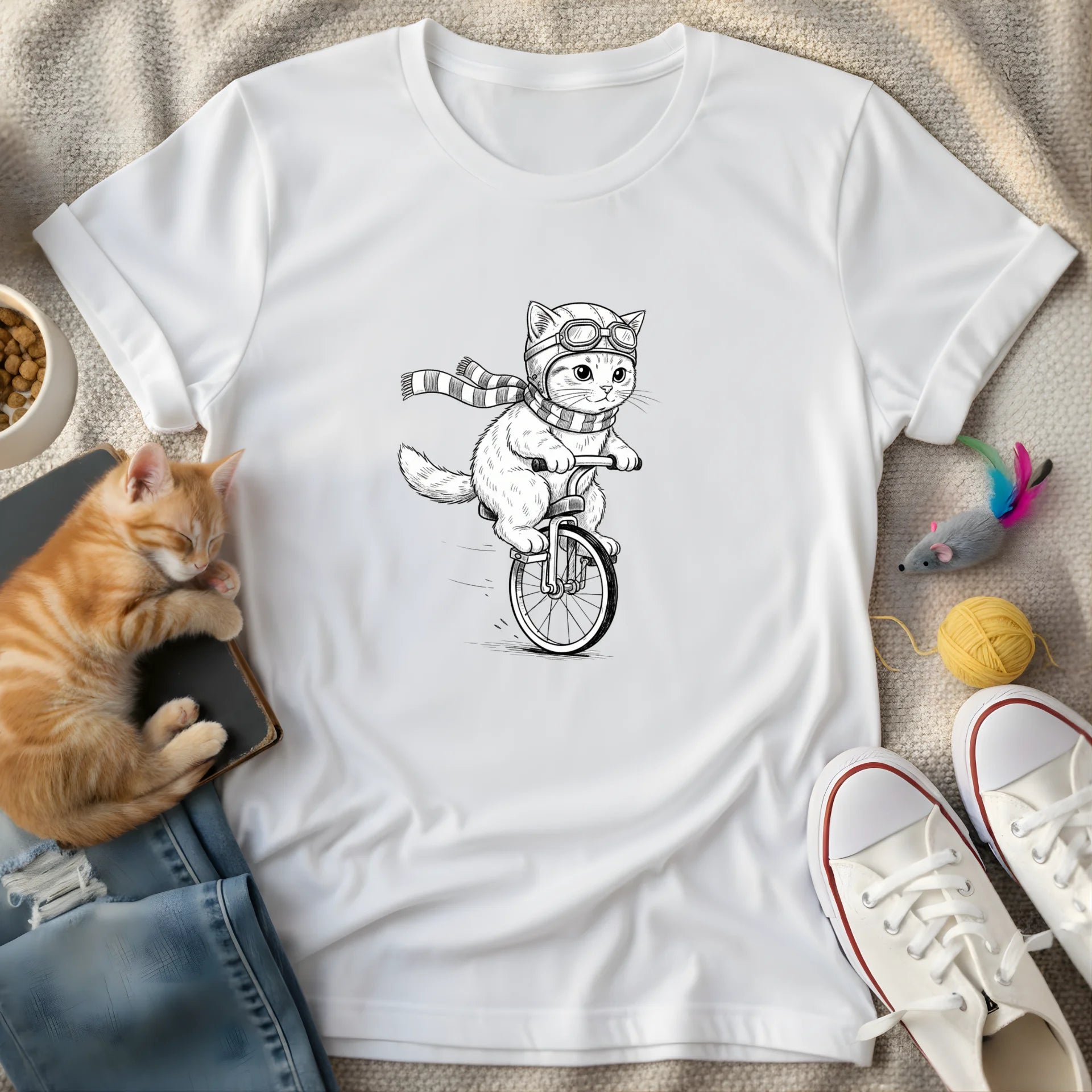white cat unicycle - Graphic T-Shirt