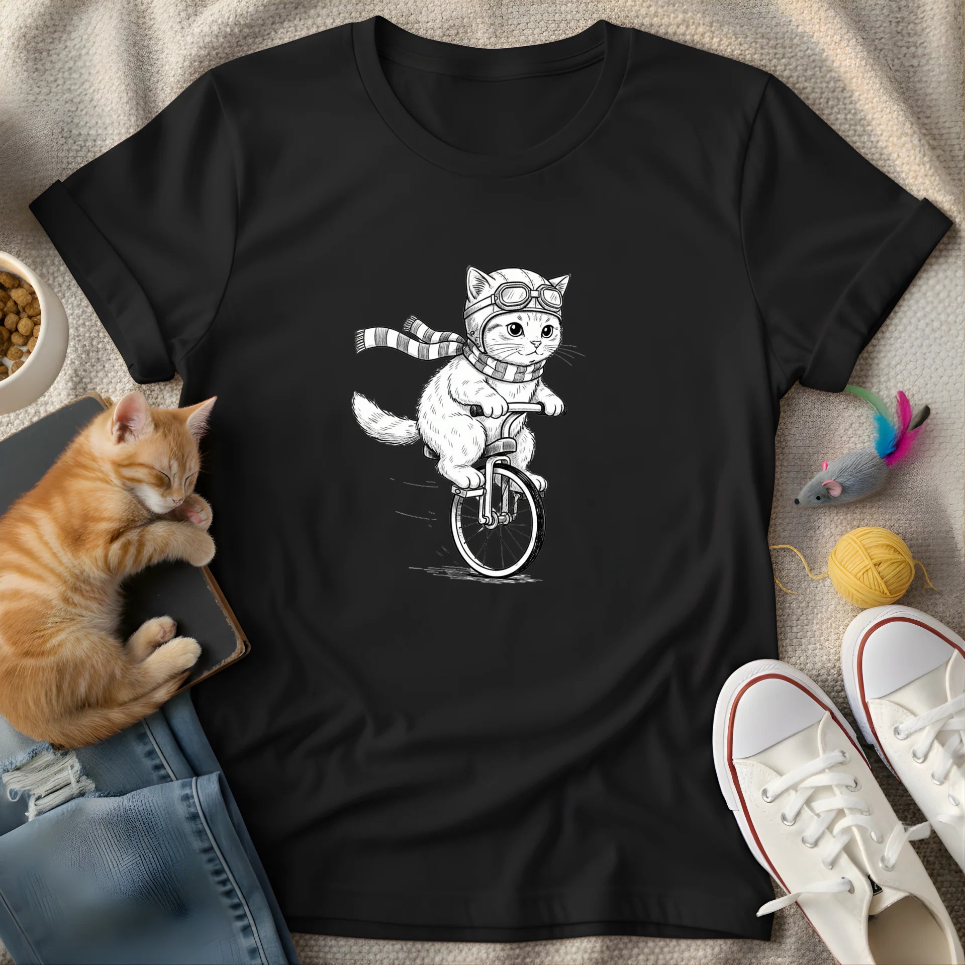 white cat unicycle - Graphic T-Shirt