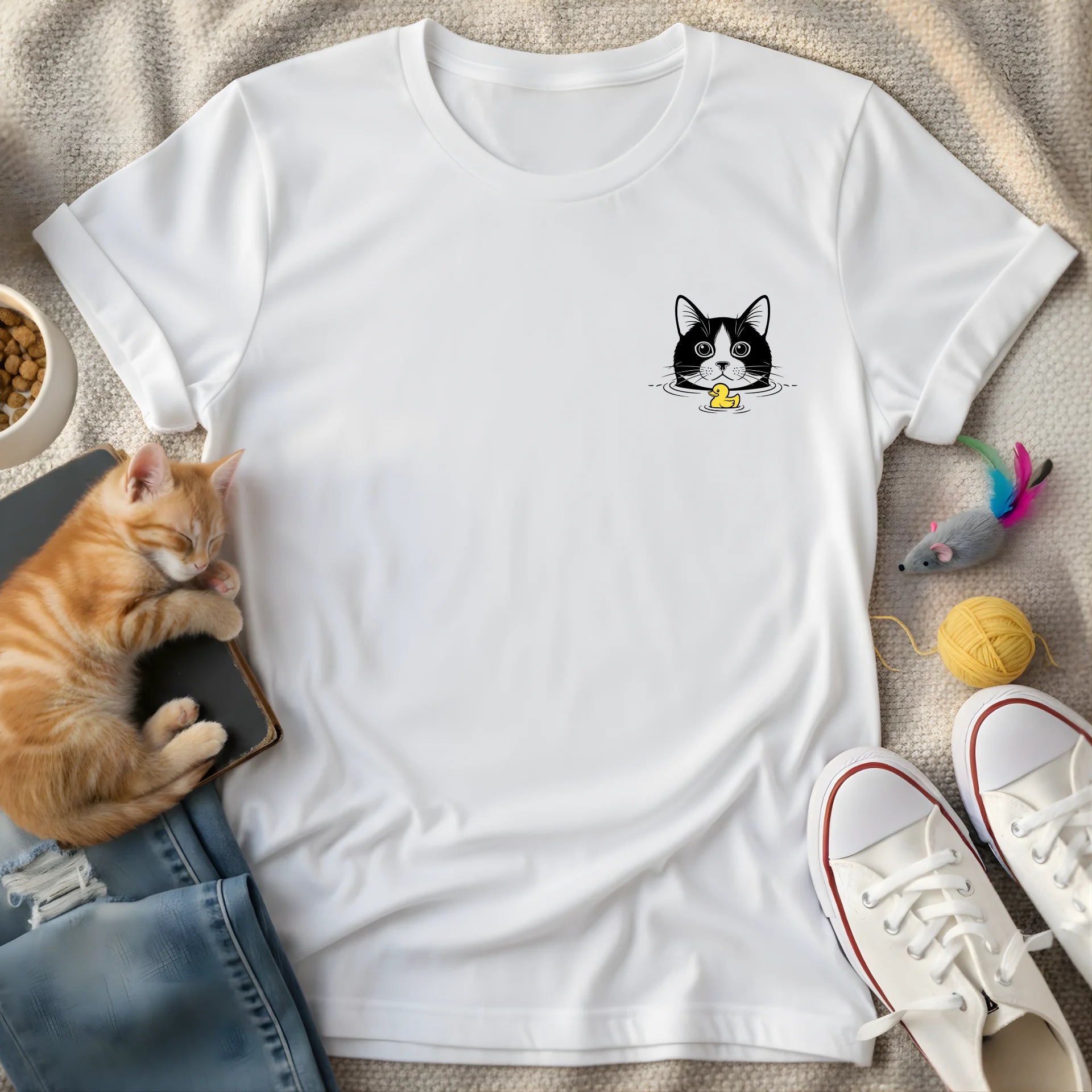 cat & yellow rubber duck bathing corner - Graphic T-Shirt