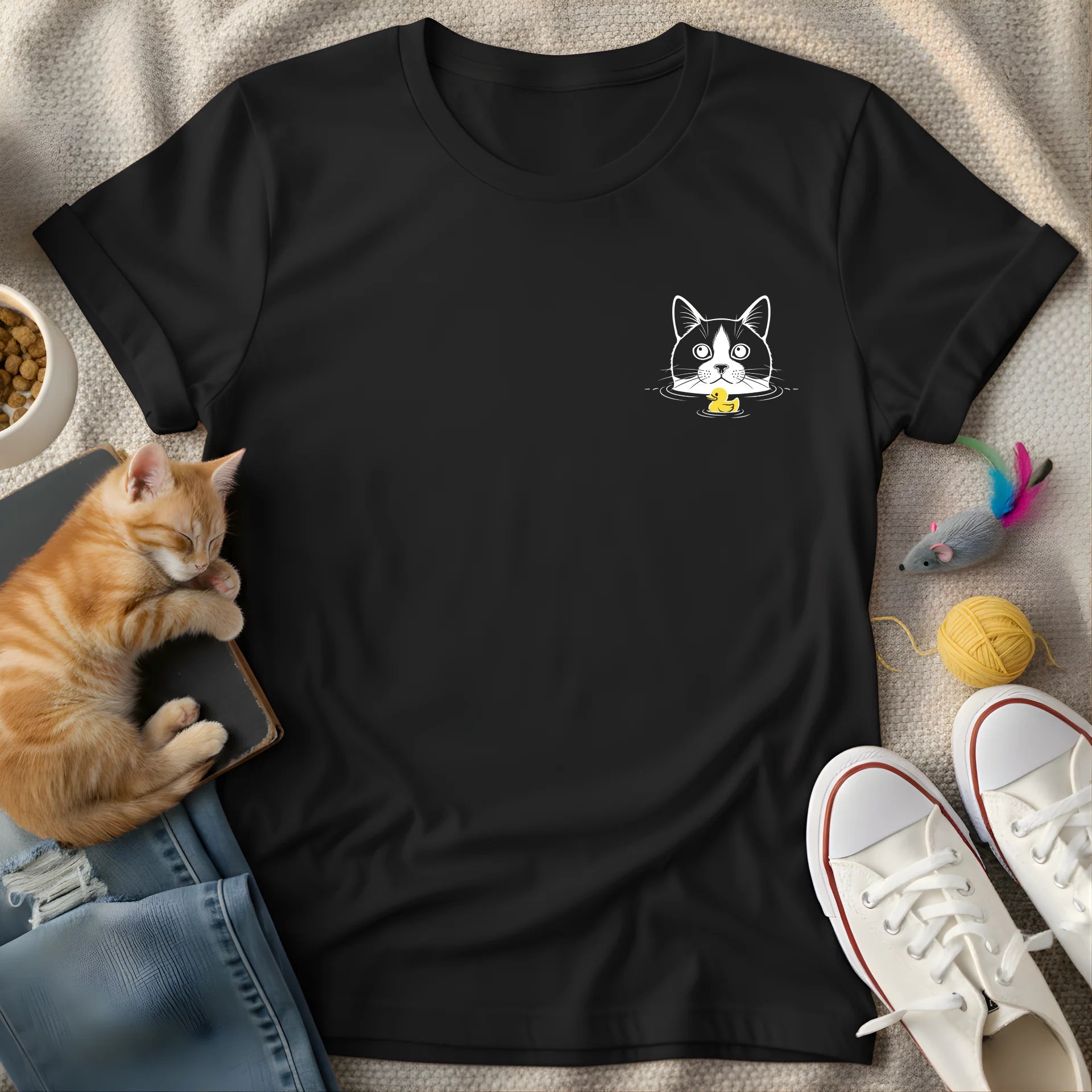 cat & yellow rubber duck bathing corner - Graphic T-Shirt