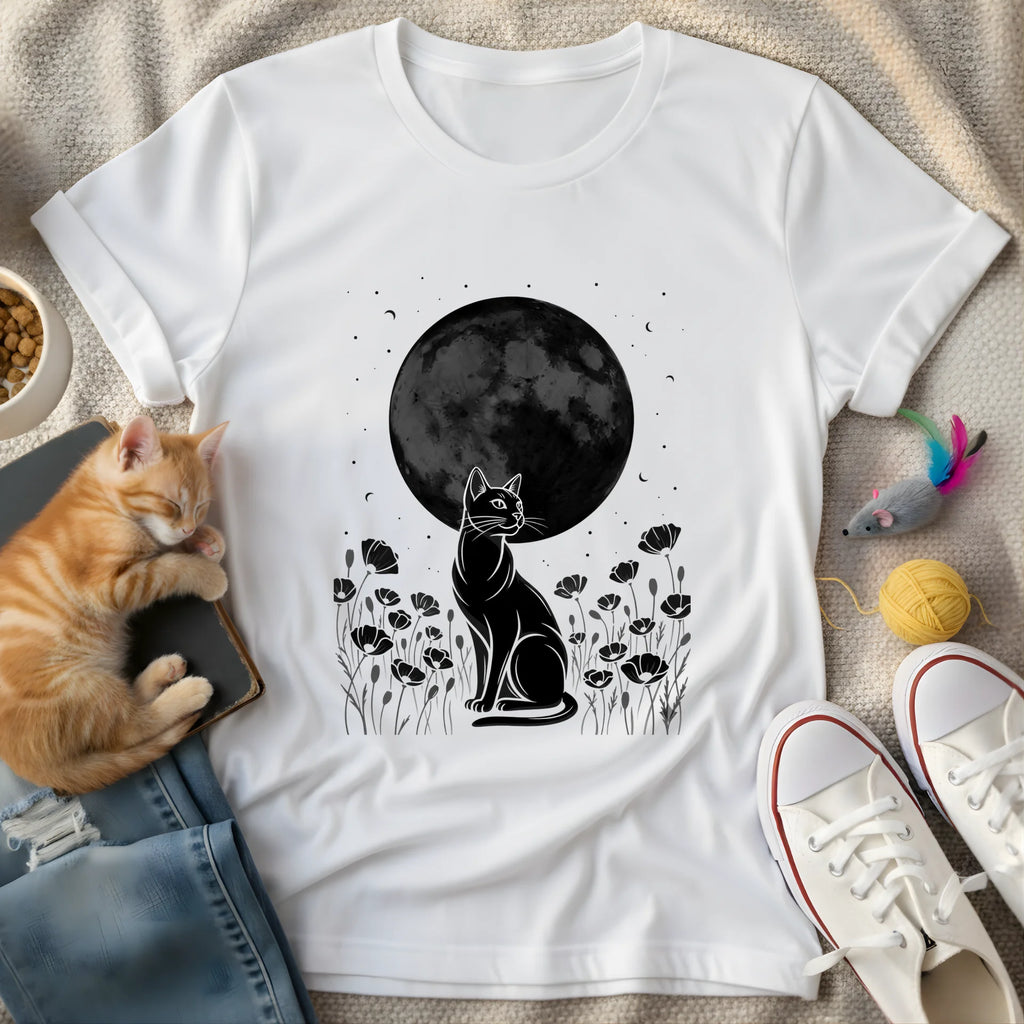 cat, moon and flowers detailed - Graphic T-Shirt