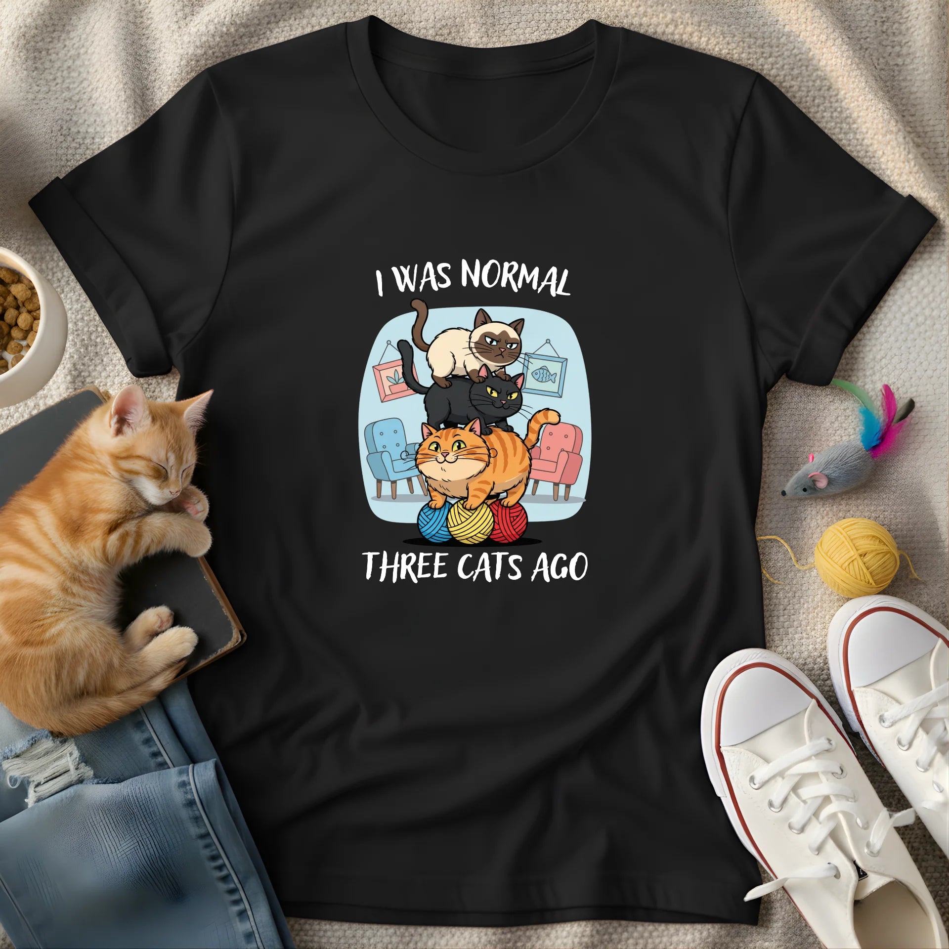 i was normal 3 cats ago - Graphic Quote T-Shirt