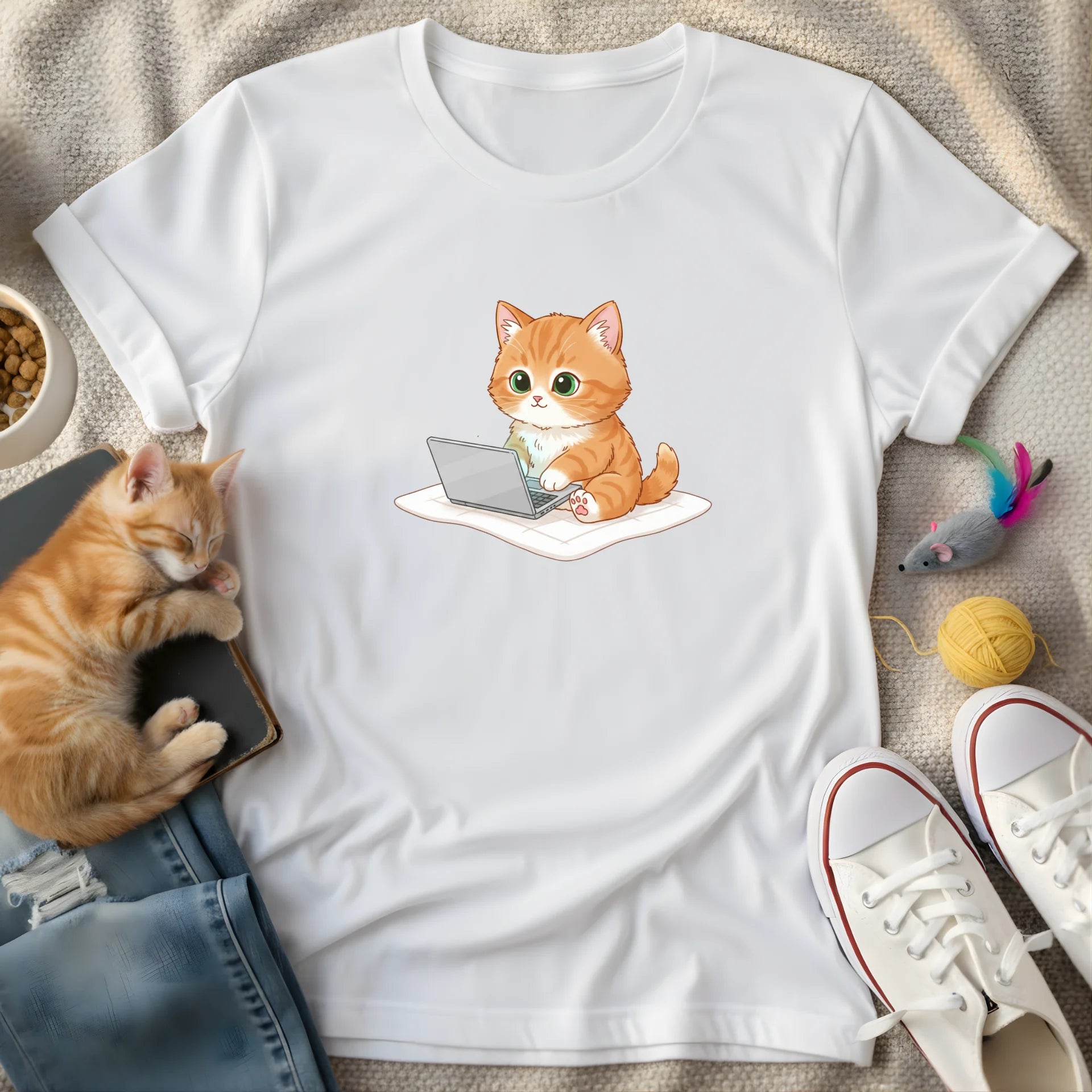 cat on notebook - Graphic T-Shirt