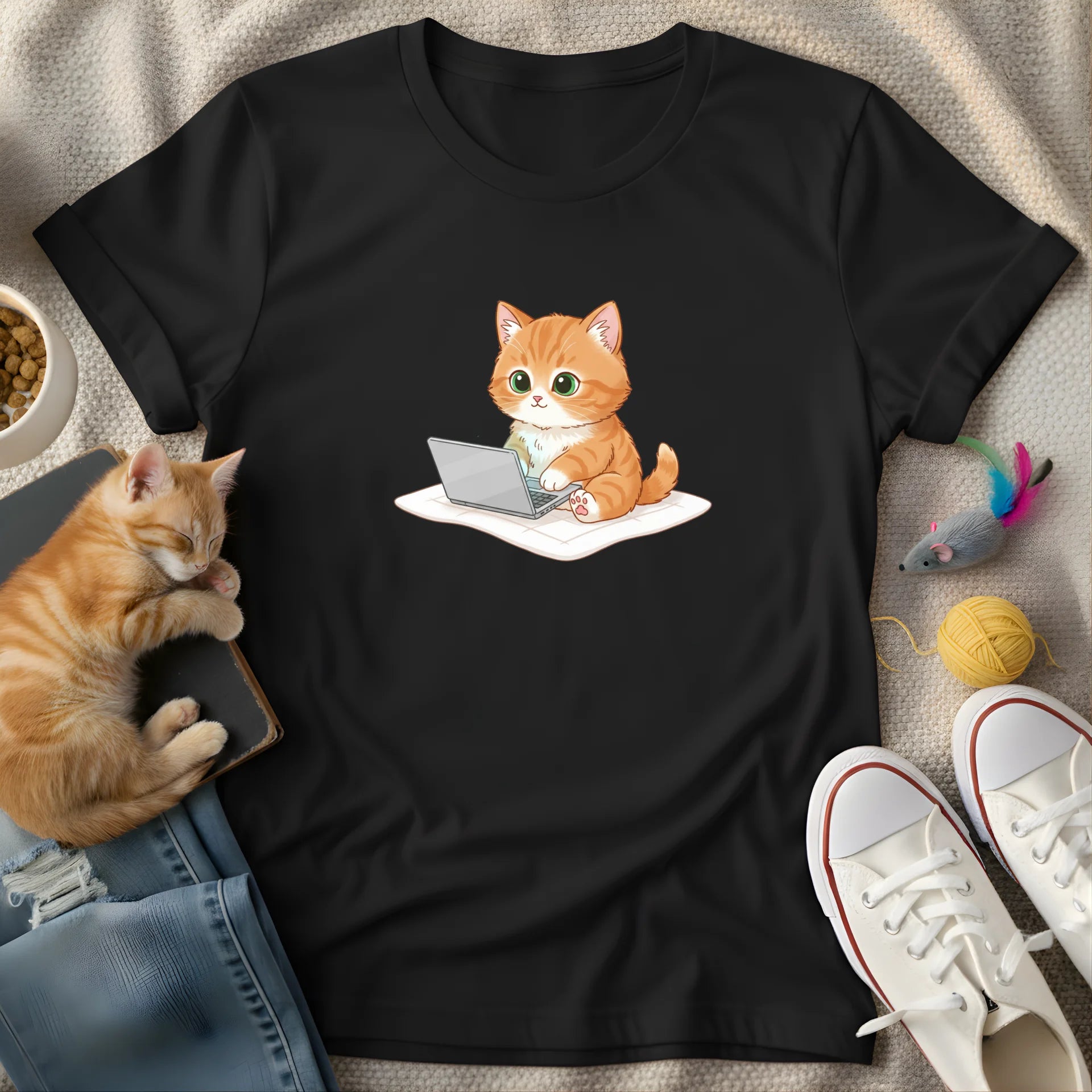 cat on notebook - Graphic T-Shirt