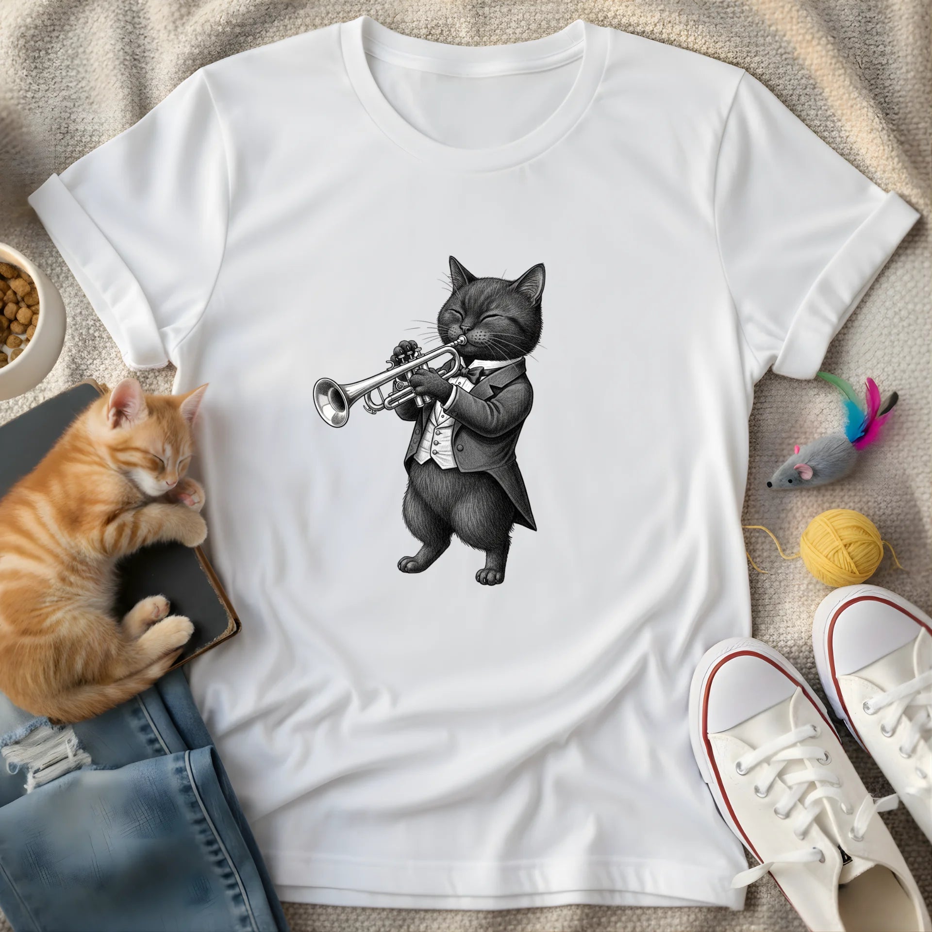 cat playing trumpet - Graphic T-Shirt
