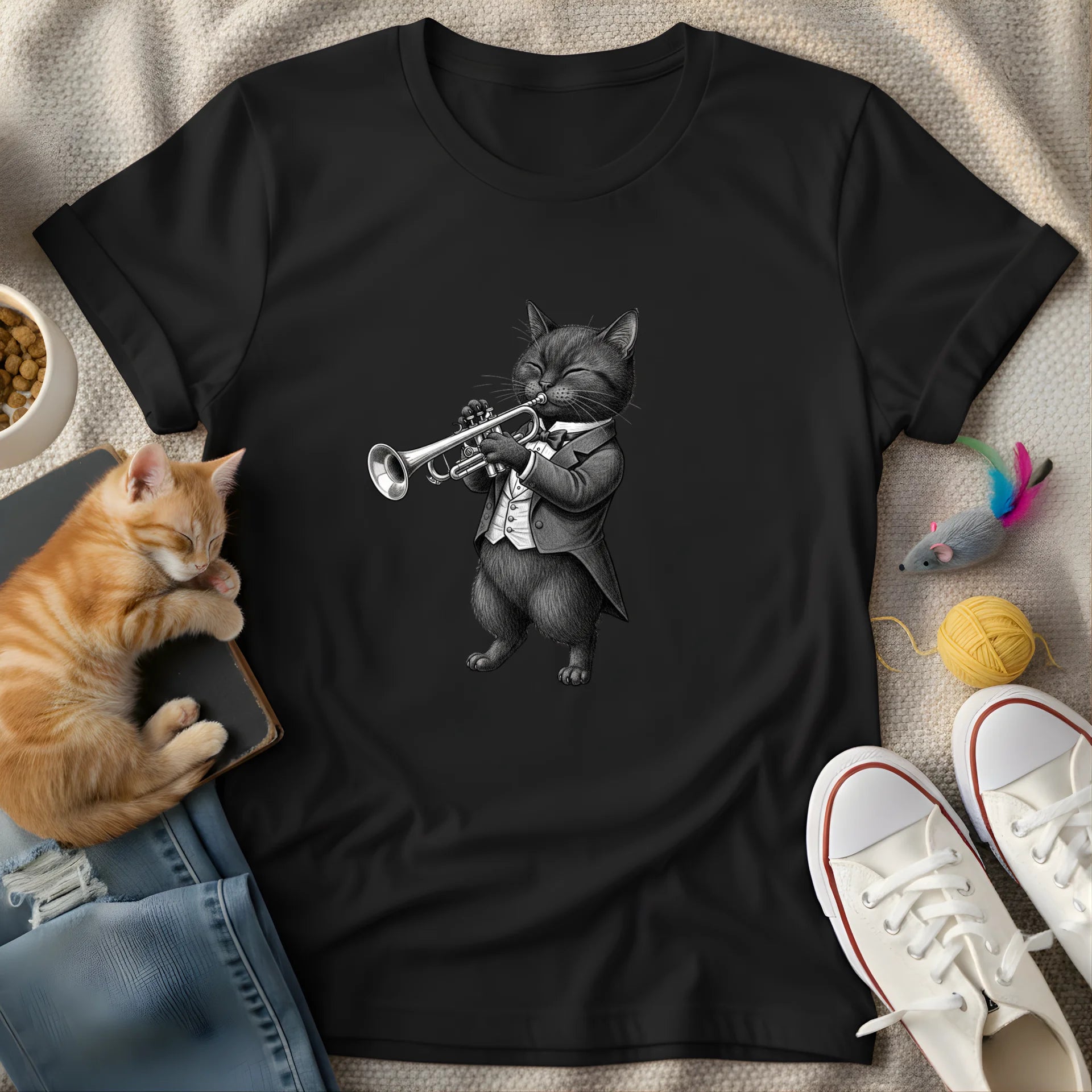 cat playing trumpet - Graphic T-Shirt